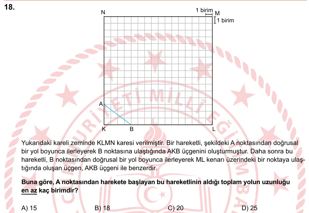 LGS 2024 Sayısal Matematik 18. Soru görseli