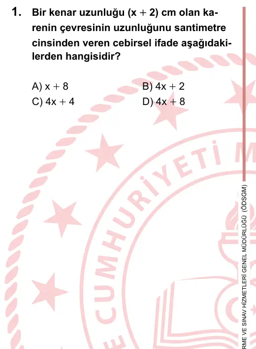 LGS 2024 Sayısal Matematik 1. Soru görseli