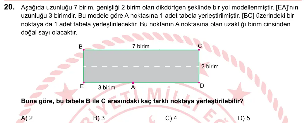 LGS 2024 Sayısal Matematik 20. Soru görseli