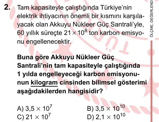 LGS 2024 Sayısal Matematik 2. Soru görseli