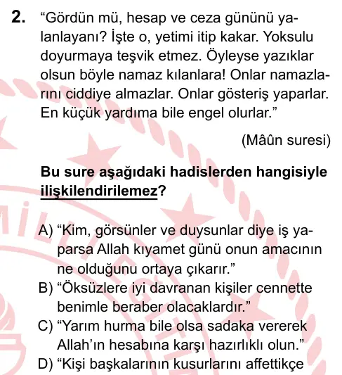 LGS 2024 Sözel Din Kültürü ve Ahlak Bilgisi 2. Soru görseli