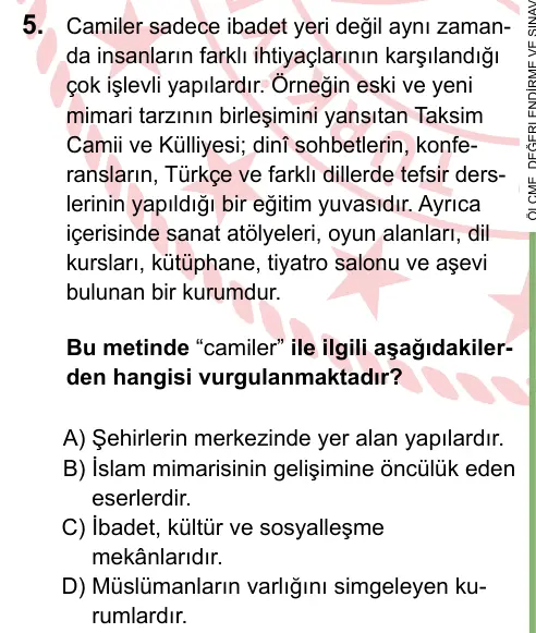 LGS 2024 Sözel Din Kültürü ve Ahlak Bilgisi 5. Soru görseli