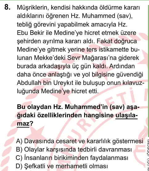 LGS 2024 Sözel Din Kültürü ve Ahlak Bilgisi 8. Soru görseli