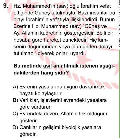 LGS 2024 Sözel Din Kültürü ve Ahlak Bilgisi 9. Soru görseli