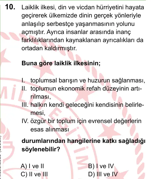 LGS 2024 Sözel T.C. İnkılap Tarihi ve Atatürkçülük 10. Soru görseli