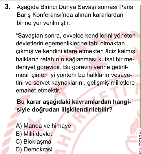 LGS 2024 Sözel T.C. İnkılap Tarihi ve Atatürkçülük 3. Soru görseli