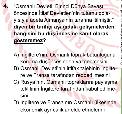 LGS 2024 Sözel T.C. İnkılap Tarihi ve Atatürkçülük 4. Soru görseli