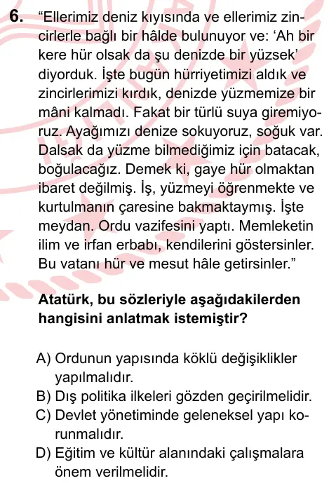 LGS 2024 Sözel T.C. İnkılap Tarihi ve Atatürkçülük 6. Soru görseli