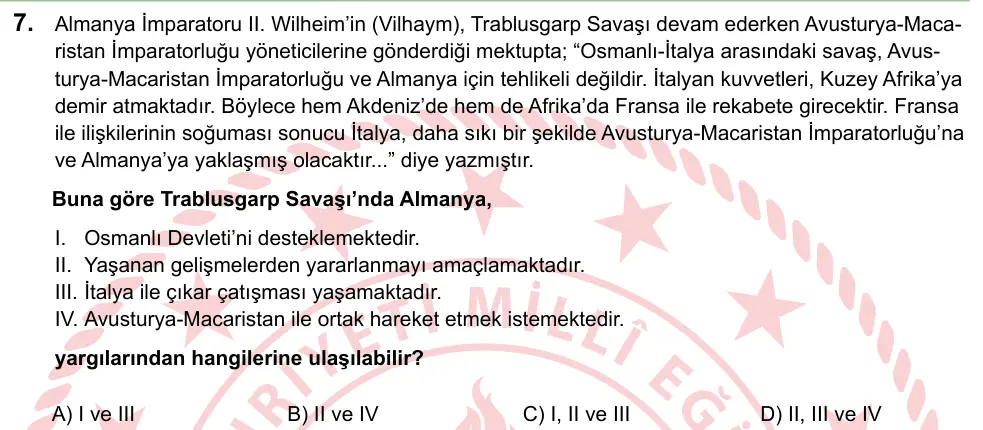 LGS 2024 Sözel T.C. İnkılap Tarihi ve Atatürkçülük 7. Soru görseli