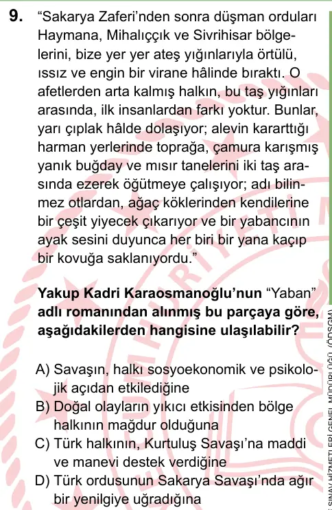 LGS 2024 Sözel T.C. İnkılap Tarihi ve Atatürkçülük 9. Soru görseli