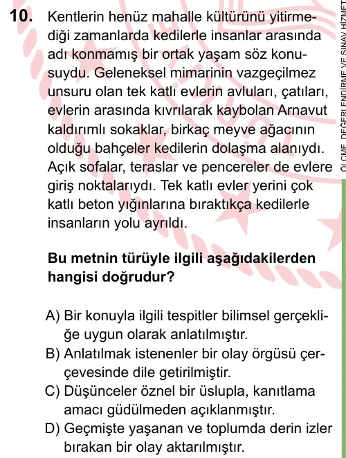 LGS 2024 Sözel Türkçe 10. Soru görseli