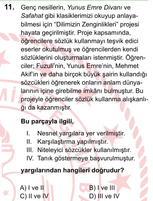LGS 2024 Sözel Türkçe 11. Soru görseli