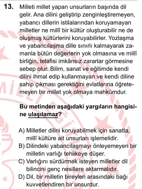 LGS 2024 Sözel Türkçe 13. Soru görseli