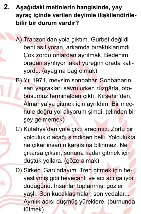 LGS 2024 Sözel Türkçe 2. Soru görseli