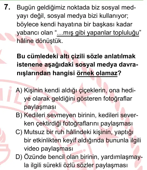 LGS 2024 Sözel Türkçe 7. Soru görseli