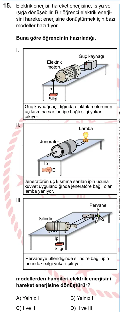 LGS 2025 Sayısal Fen Bilimleri 15. Soru görseli