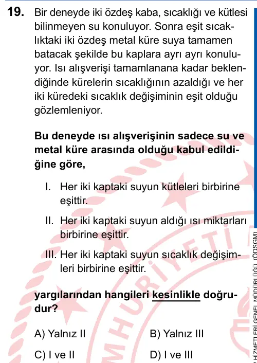 LGS 2025 Sayısal Fen Bilimleri 19. Soru görseli