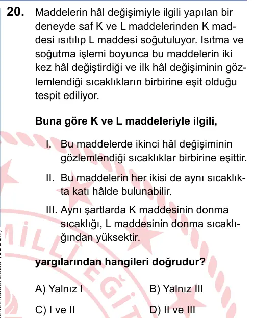 LGS 2025 Sayısal Fen Bilimleri 20. Soru görseli