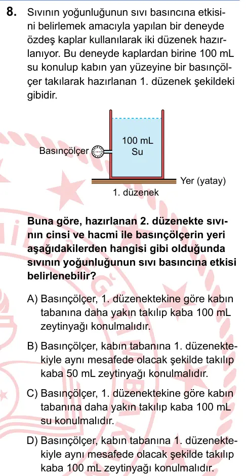 LGS 2025 Sayısal Fen Bilimleri 8. Soru görseli