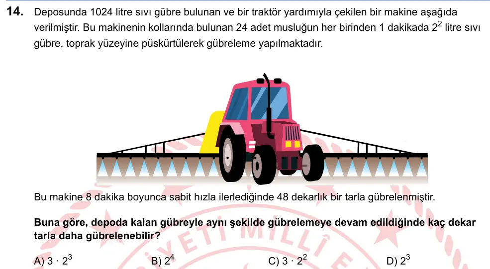 LGS 2025 Sayısal Matematik 14. Soru görseli