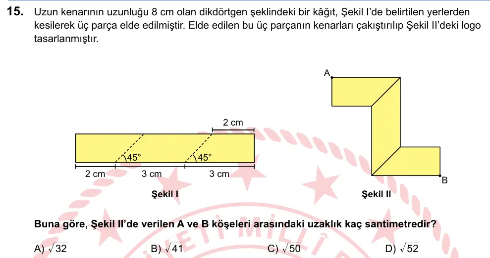 LGS 2025 Sayısal Matematik 15. Soru görseli