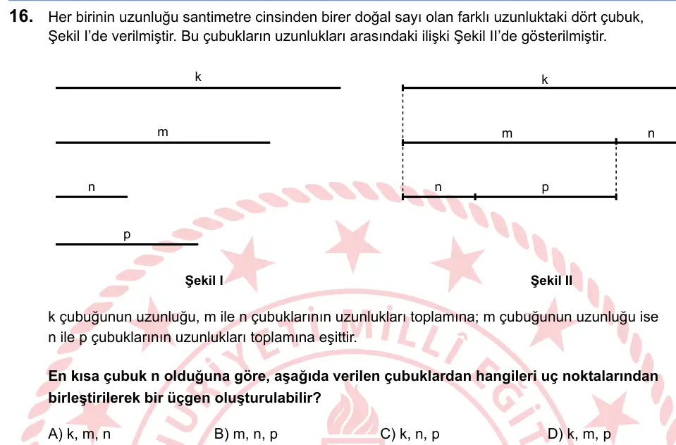 LGS 2025 Sayısal Matematik 16. Soru görseli