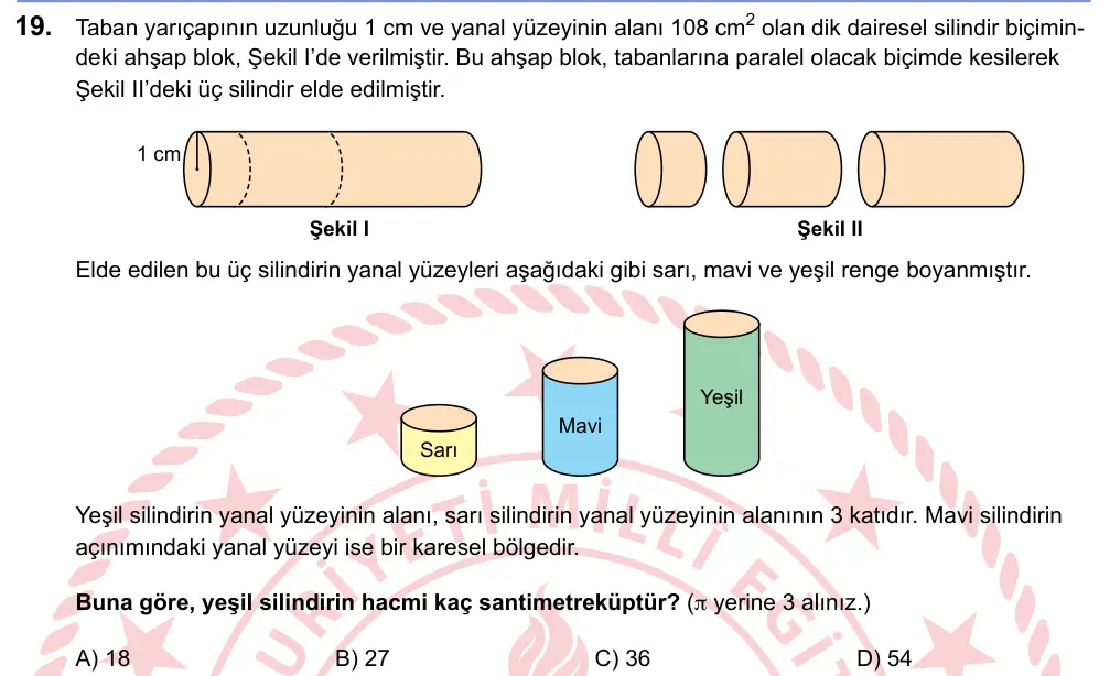 LGS 2025 Sayısal Matematik 19. Soru görseli