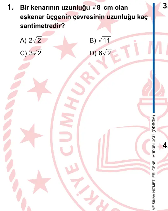 LGS 2025 Sayısal Matematik 1. Soru görseli