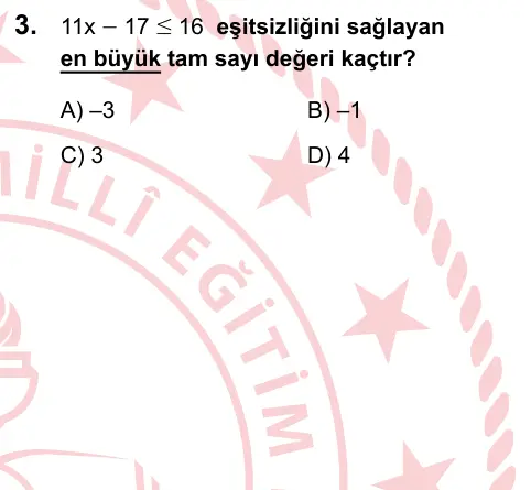 LGS 2025 Sayısal Matematik 3. Soru görseli