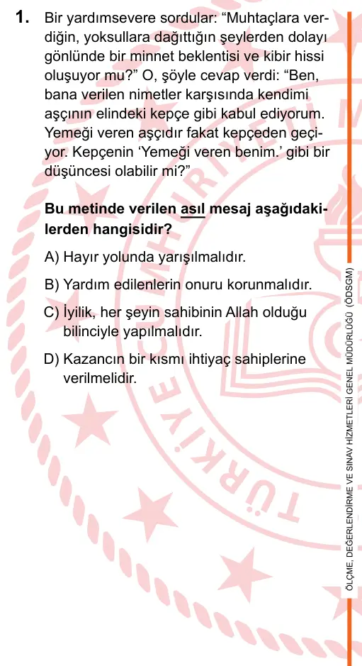 LGS 2025 Sözel Din Kültürü ve Ahlak Bilgisi 1. Soru görseli
