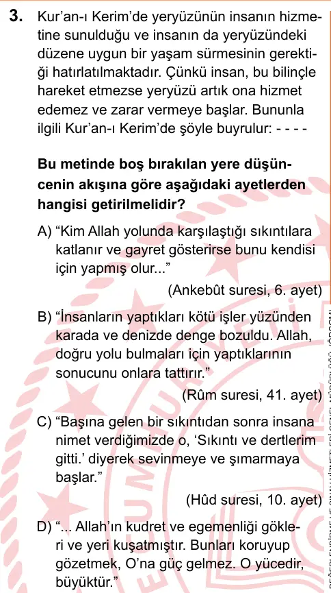 LGS 2025 Sözel Din Kültürü ve Ahlak Bilgisi 3. Soru görseli