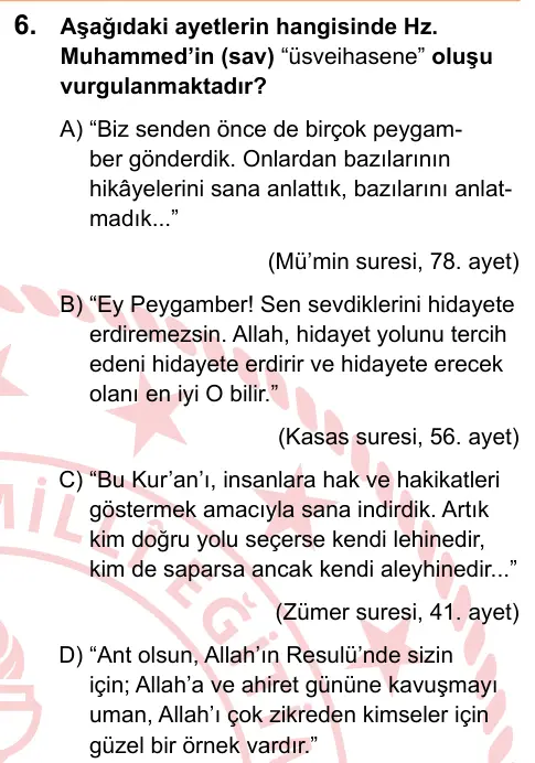 LGS 2025 Sözel Din Kültürü ve Ahlak Bilgisi 6. Soru görseli
