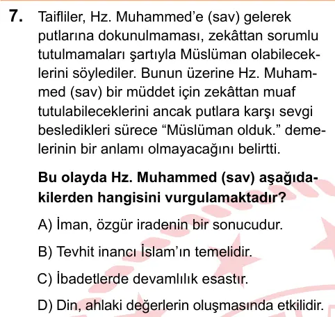 LGS 2025 Sözel Din Kültürü ve Ahlak Bilgisi 7. Soru görseli