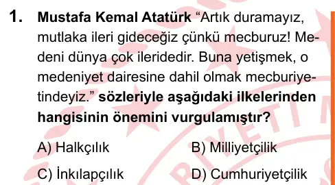 LGS 2025 Sözel T.C. İnkılap Tarihi ve Atatürkçülük 1. Soru görseli