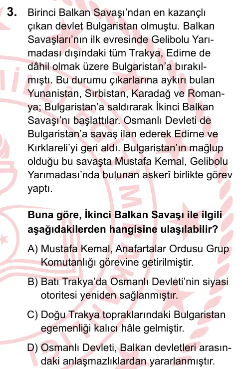 LGS 2025 Sözel T.C. İnkılap Tarihi ve Atatürkçülük 3. Soru görseli