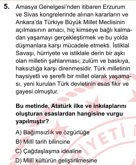 LGS 2025 Sözel T.C. İnkılap Tarihi ve Atatürkçülük 5. Soru görseli