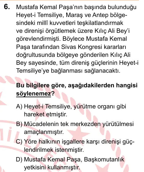 LGS 2025 Sözel T.C. İnkılap Tarihi ve Atatürkçülük 6. Soru görseli