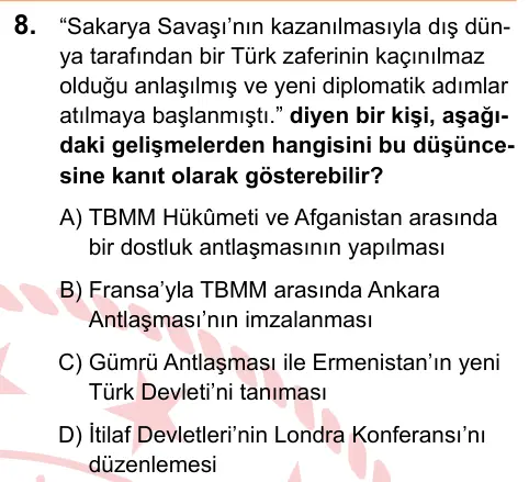 LGS 2025 Sözel T.C. İnkılap Tarihi ve Atatürkçülük 8. Soru görseli