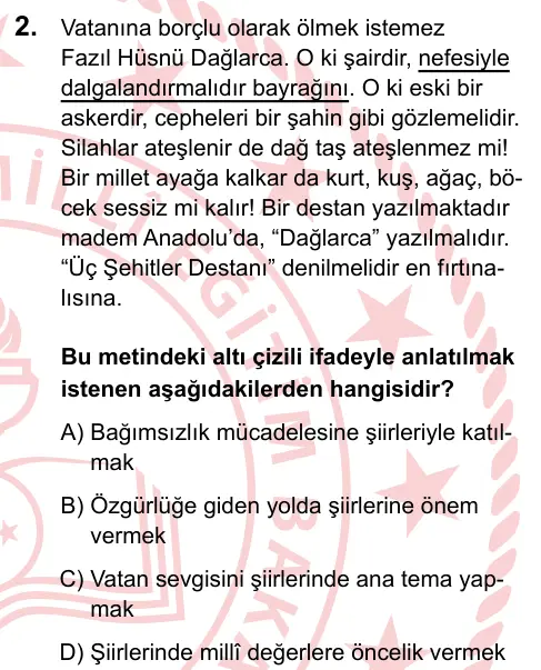 LGS 2025 Sözel Türkçe 2. Soru görseli
