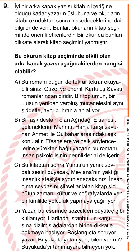 LGS 2025 Sözel Türkçe 9. Soru görseli