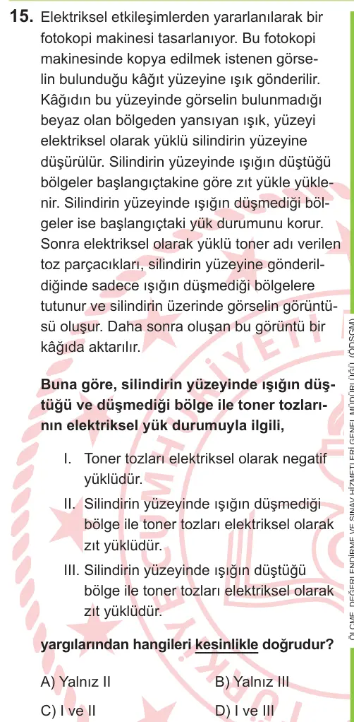 LGS 2026 Sayısal Fen Bilimleri 15. Soru görseli