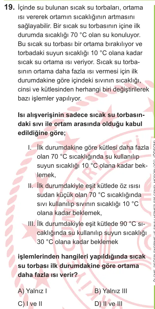 LGS 2026 Sayısal Fen Bilimleri 19. Soru görseli