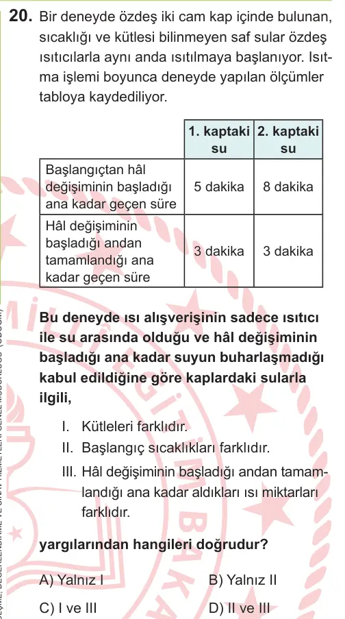 LGS 2026 Sayısal Fen Bilimleri 20. Soru görseli