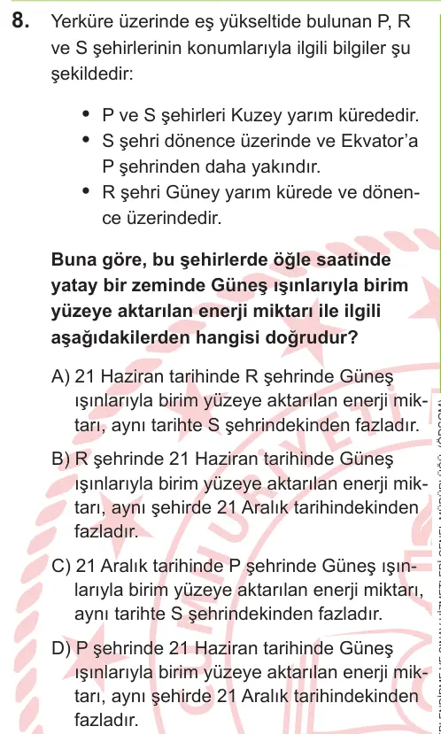 LGS 2026 Sayısal Fen Bilimleri 8. Soru görseli