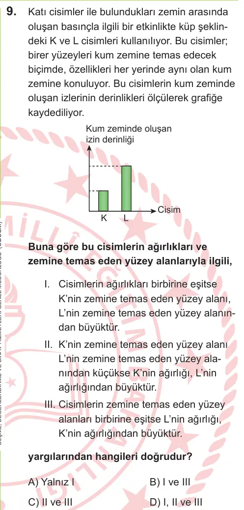 LGS 2026 Sayısal Fen Bilimleri 9. Soru görseli