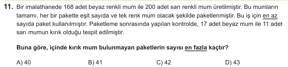 LGS 2026 Sayısal Matematik 11. Soru görseli
