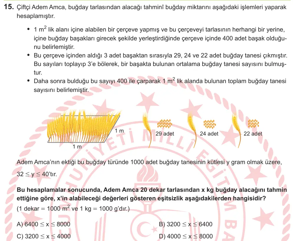 LGS 2026 Sayısal Matematik 15. Soru görseli