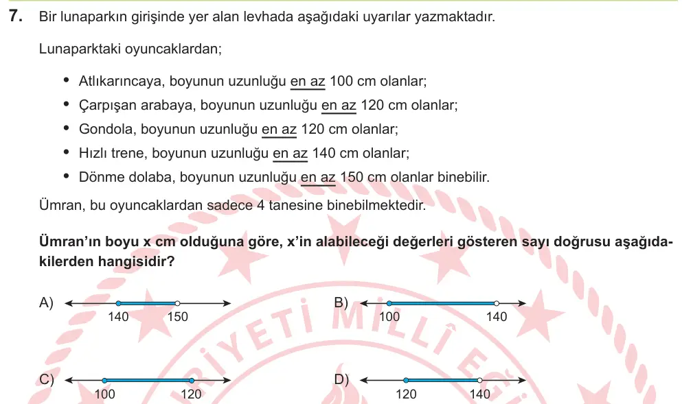LGS 2026 Sayısal Matematik 7. Soru görseli