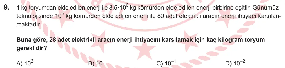 LGS 2026 Sayısal Matematik 9. Soru görseli