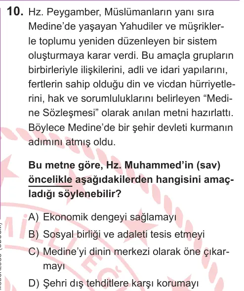 LGS 2026 Sözel Din Kültürü ve Ahlak Bilgisi 10. Soru görseli